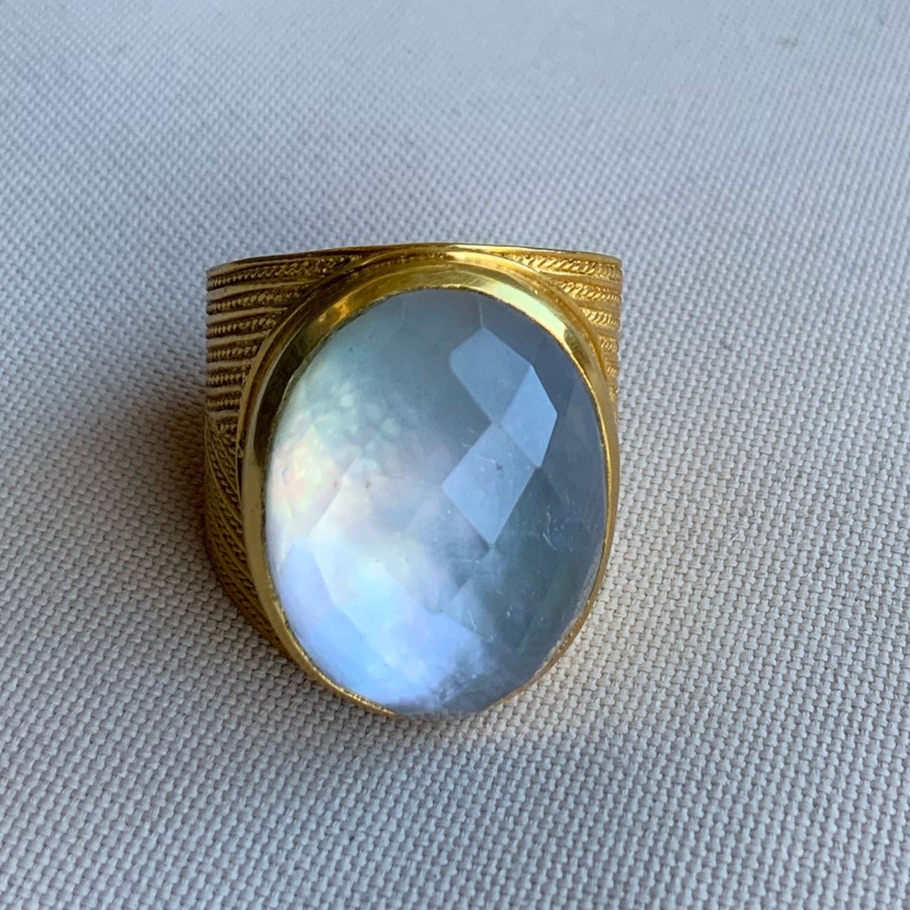 Julie Vos Verona Statement Ring sz 7 Iridescent Chalcedony Blue